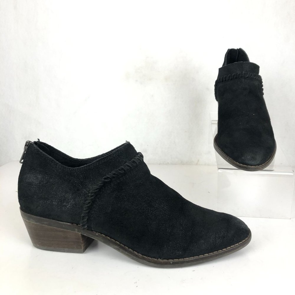 Lucky Brand Women's Size 8.5M Black Leather Back Zip Block Heel Ankle Booties - Picture 1 of 12